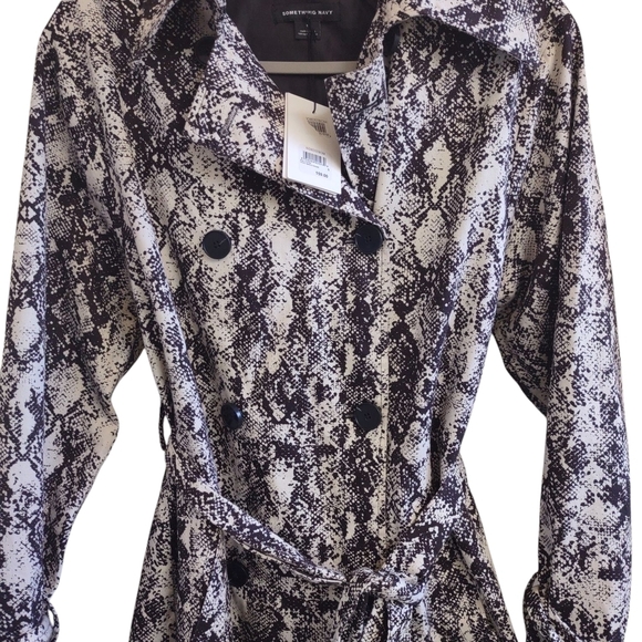 Something Navy Trench Coat Black and White Small - Picture 3 of 8